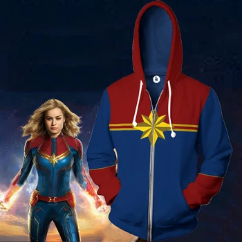 

Women Men Captain Marvel Hoodie Cosplay Captain Marvel Carol Jackets Hooded Zipper Sweatshirts Pullover Coats Tops