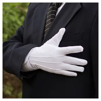 1Pair White Gloves  Formal Elasticated Wrists Polyester Reception Parade Men Inspection Winter Gloves for Adult