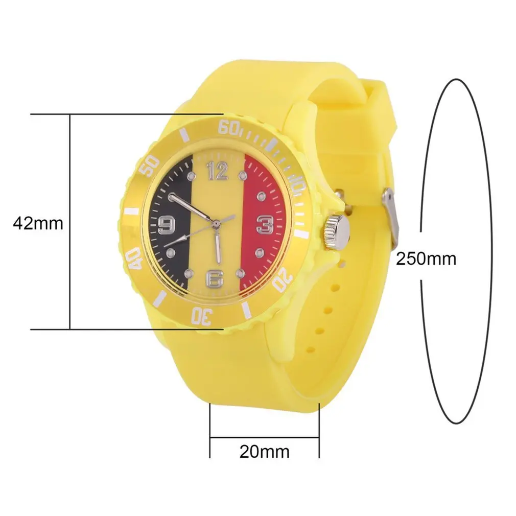Бельгийский флаг узор кварцевые часы 2018 Футбол пользовательские желтый Повседневное ремешок для спортивных часов наручные часы унисекс