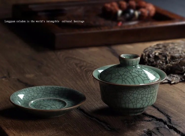 [GRANDNESS] Longquan Celadon фарфоровые Gaiwan КИТАЙСКИЕ чашки кракле глазури чайная посуда 150 мл