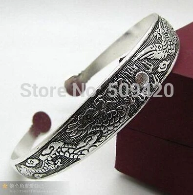 

hot sell909420 ONEFR02 charming Tibet Silver dragon phoenix Bangle Cuff Bracelet
