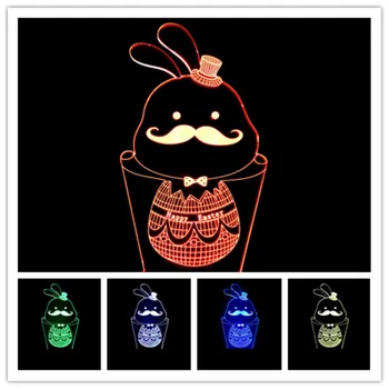 

New Style Mustache Rabbit 3D Illusion Night Light USB 7 Color Flashing Gradient LED Acrylic Sleeping Lamp Bedroom Home Decration