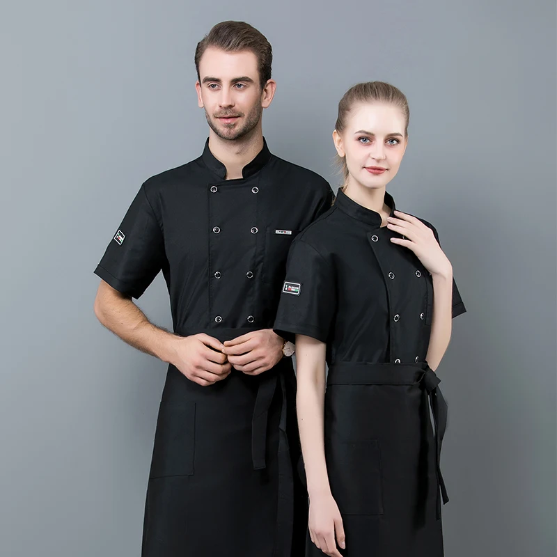 Шеф-повар униформа шведского стола прохладный короткий рукав повара Рабочая куртка для официантов и официанток хлеб Кофе магазин столовой отеля ткань Услуги Топ
