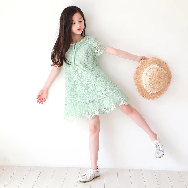 

Kids Dresses for Girls Cute Dress New 2019 Baby Summer Dress Cotton Lace Children White Pink Green Dress Toddler Clothes,#5179