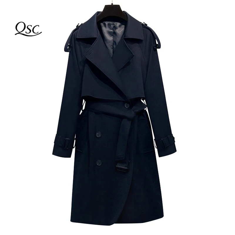 

2018 Spring Autumn Trench Coat For Women New Long Coats Female Fashion Double Breasted Slim Solid Female Overcoat Windbreaker