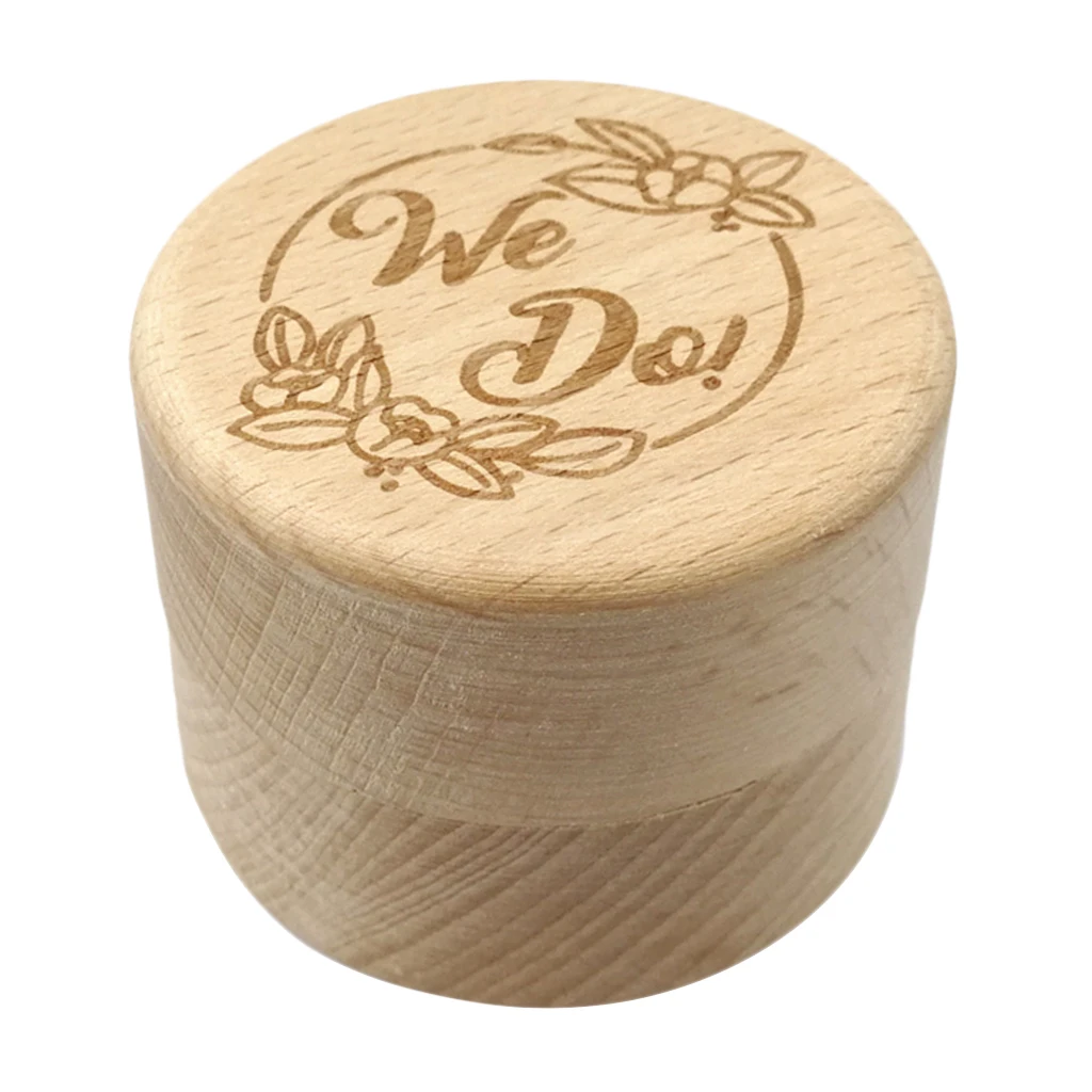 Wooden Ring Box Rustic Wedding Ring Holder Bearer with Delicate Pattern Letters for Ring Earrings Necklace Jewelry Gifts