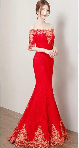 Красные кружевные Для женщин Свадьба Cheongsam Сексуальные китайские платья Qipao длинный тонкий китайское традиционное платье Для женщин Qipao для Свадебная вечеринка - Цвет: no trailing