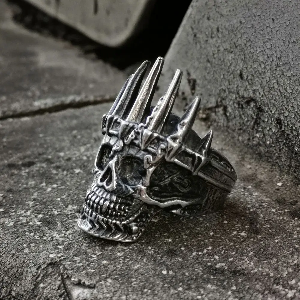 Винтажное мужское кольцо из нержавеющей стали с короной и черепом в стиле хип-хоп, рок, байкер, ювелирные изделия