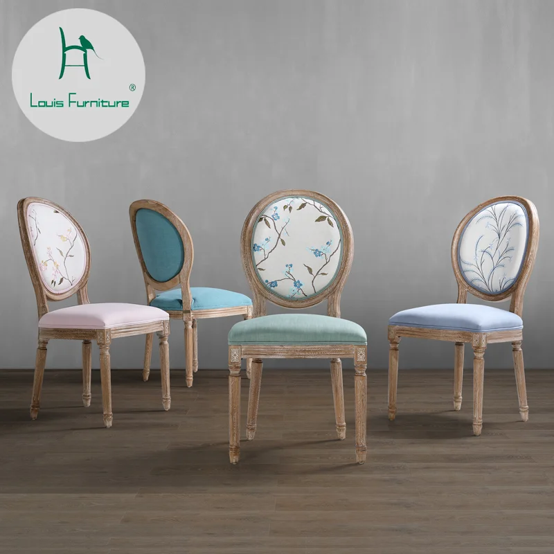 

Louis Fashion Dining Chairs Restaurant Making Linen Fabric Round Back Leather in Coffee Restaurant of Old Hotel