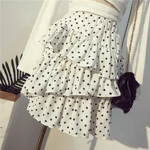 Хит, Новое поступление, летняя черная юбка, шикарная Асимметричная юбка, высокая талия, лист лотоса, оборки сбоку, мини-юбка в горошек, одежда