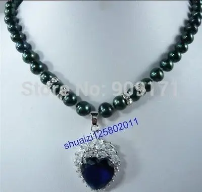 

Free Shipping>>7-8MM Black Pearl + Crystal Pendant Necklace 18