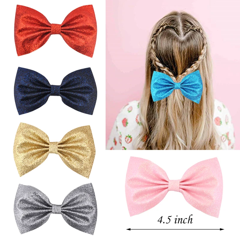

4.5 inch Girls Kids Hair bows Hairpins Glitter Leather Bowknot Hair Clips For Women Children Hairpns Best Gift Hair Accessories