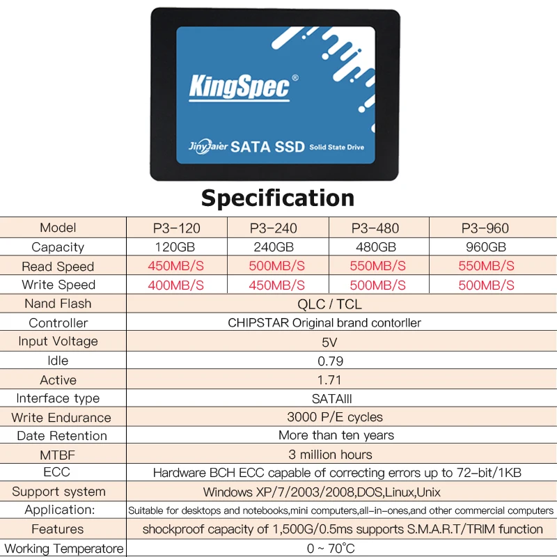 KingSpec SSD SATA III 2,5 жесткий диск SSD 120 ГБ 240 ГБ 480 Гб hd твердотельный диск Жесткий диск 120 240 500 Гб disco duro для ноутбука