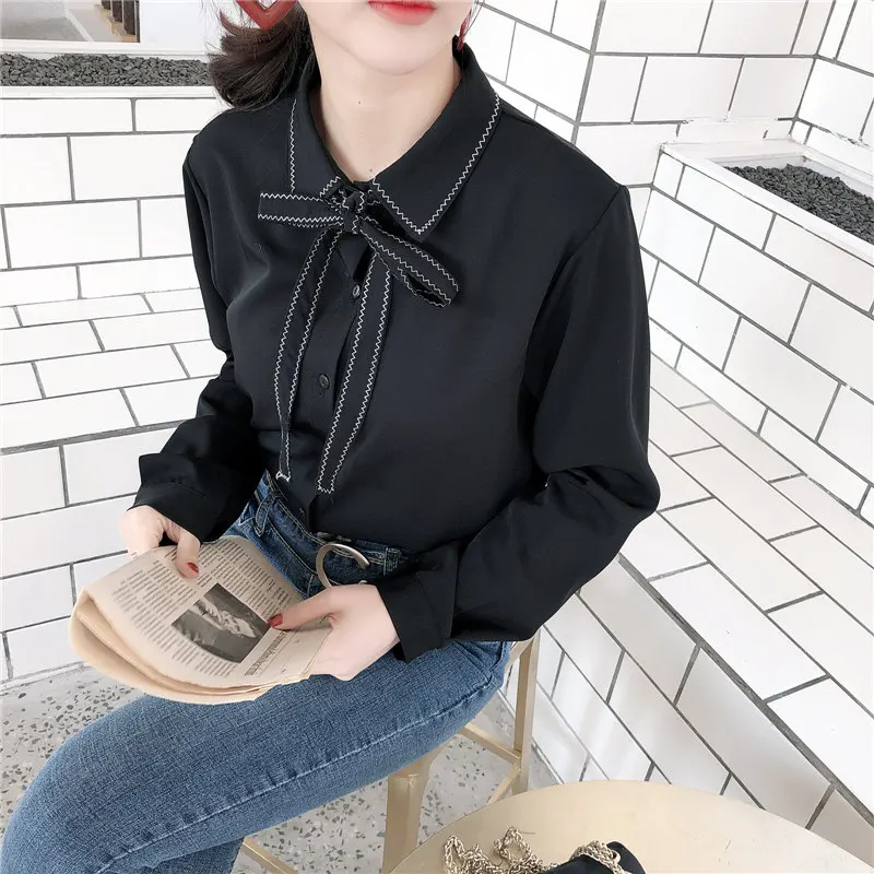  Woherb 2020 Spring Womens Tops and Blouses Casual Solid Shirt Ladies Top Blusa Elegant Bow Lacing K