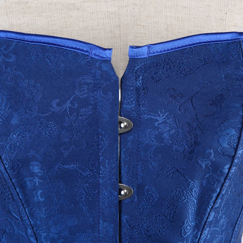 Dark Blue Overbust Corset Top Floral Brocade Lace Up Bustier Sexy Plus Size Lingerie Slim Shapewear Underwear Fancy Party Outfit (4)