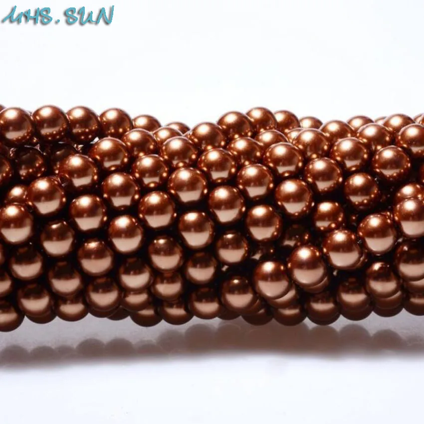 

MHS.SUN Gold Coffee Glass Pearls Loose Round Spacer Imitation Pearl Beads 3MM-16MM For Garment/Jewelry Accessories