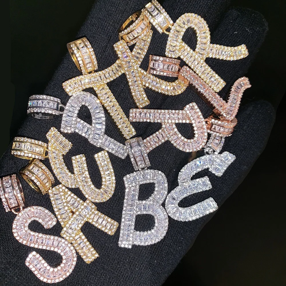 Кулон в стиле хип-хоп с надписью «Iced Out Baguette», Позолоченная серебряная Мужская подвеска в стиле хип-хоп с цирконием
