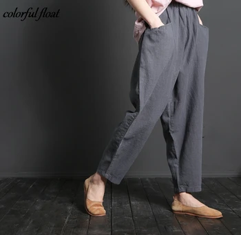 

2017 explosion models literary casual cotton and linen ladies wide leg pants