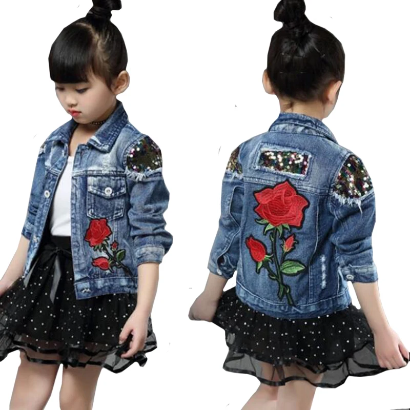 Comprar Chaquetas de mezclilla para Niñas para niños chaquetas y abrigos chaqueta para niños primavera otoño Rosa bordado Jeans abrigo niños prendas de vestir exteriores