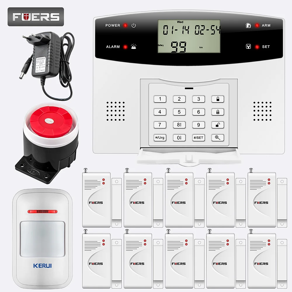 

FUERS LCD Keyboard Wireless Door Sensor GSM Alert Kit Remote Control Dual-Network GSM PSTN SMS Burglar Alarm System