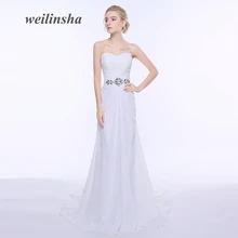 Weilinsha Estoque Barato Vestidos de Noiva 2018 Praia Chiffon Cinto de Strass Vestidos De Noiva Plus Size Vestido de Noiva