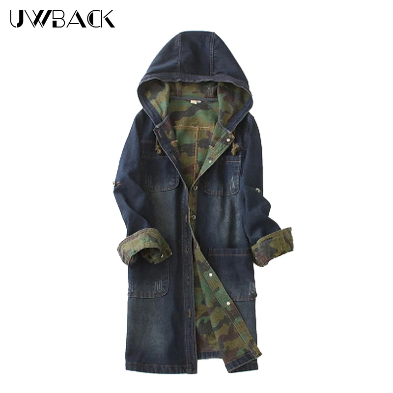 

Uwback 2018 New Brand Denim Jacket Women Windbreak Outwear Long Cotton Coat FemmeLoose Hooded Camouflage Jackets Mujer OA042
