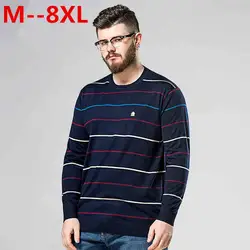 Плюс Размеры 10XL 8XL 6xl 5xl свитер Новое поступление 2017 года Мужская Мода Полосатый простой мягкий пуловер Мужской Повседневное легкий матч