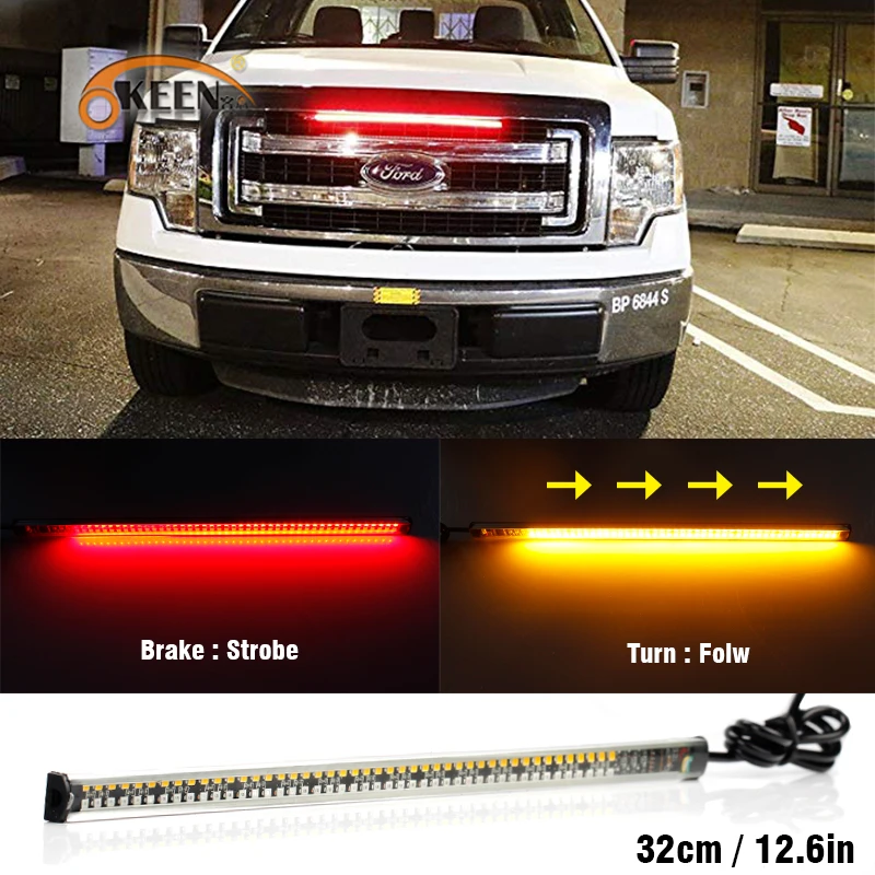 OKEEN 22cm Stop Brake led Strip red flashing light Amber turn Signal car Sequential Running Switchback