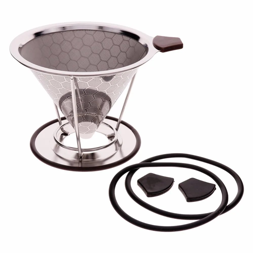 Reusable Coffee Filter Holder Stainless Steel Brew Drip Coffee Filter Cone Funnel Metal Mesh ...