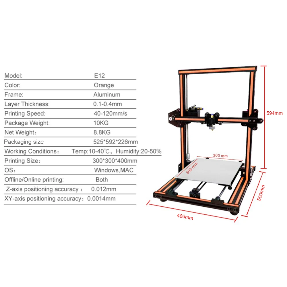 Anet E12 E10 FDM 3d принтер DIY комплект частично собранный алюминиевый сплав рама размера плюс 300*300*400 мм большая нить для 3D печати