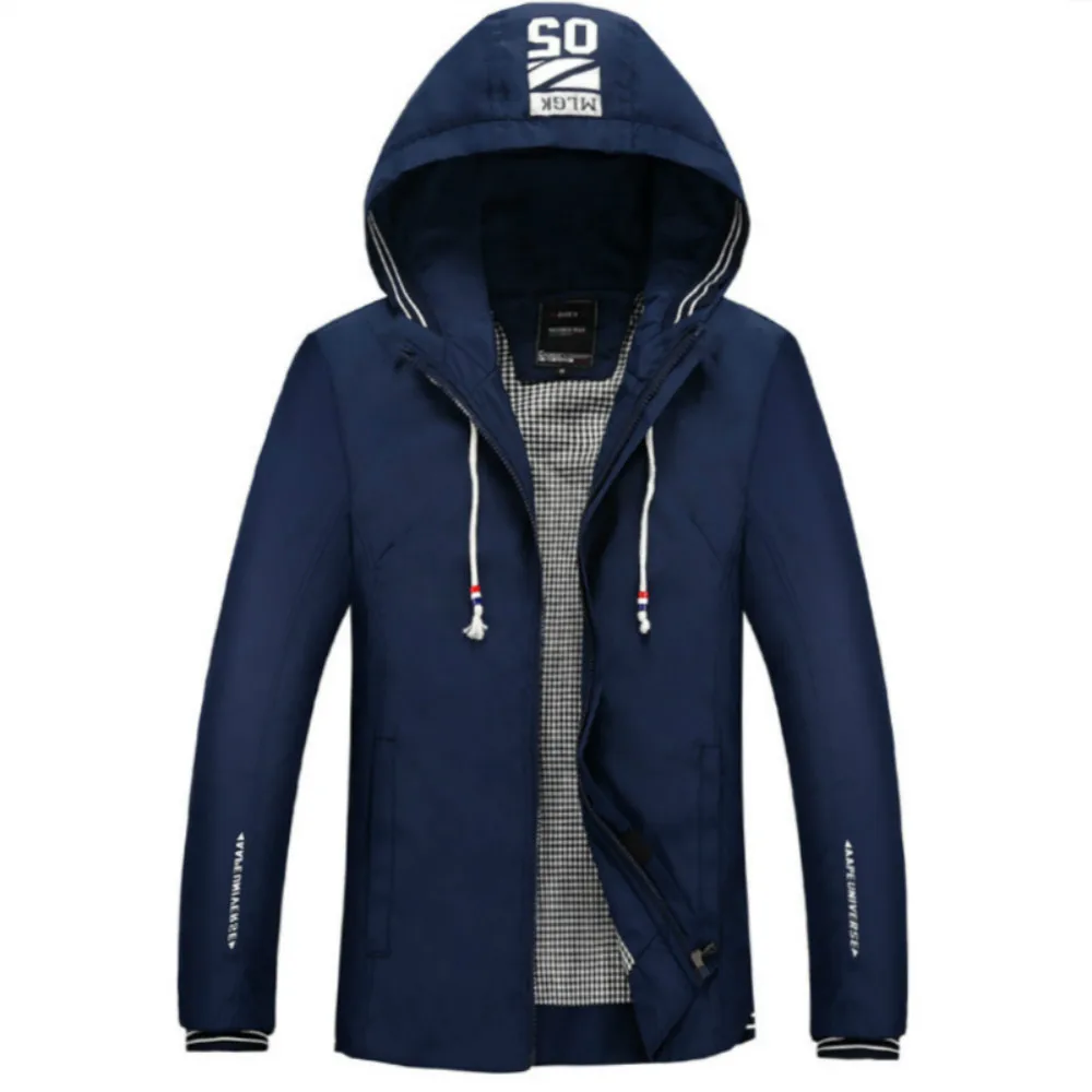 Men's Jacket Fashion Outerwear and Coats Letter Hooded Jackets Solid Jaqueta Masculina Men's Clothing Men' Jackets Windbreaker
