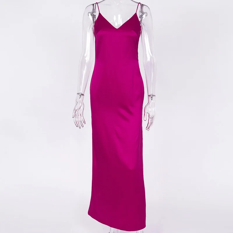 Dulzura весеннее летнее женское платье с v-образным вырезом и открытой спиной на бретелях vestidos уличная одежда длинное платье нарядное Элегантное Шелковое атласное платье