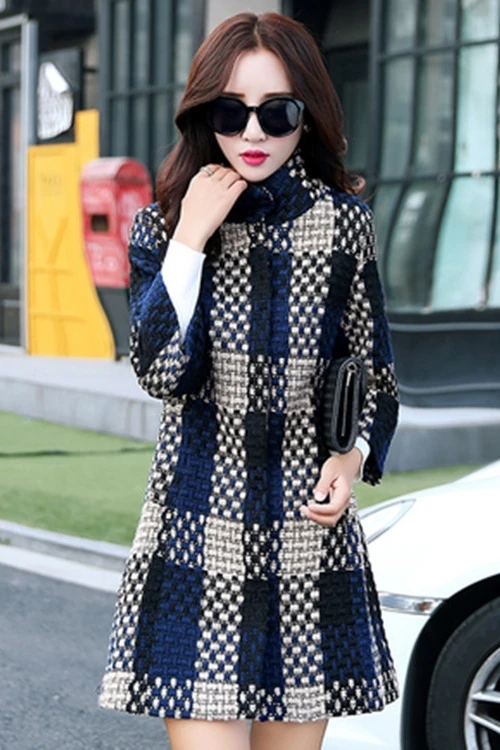 Клетчатое шерстяное пальто большого размера, женское длинное пальто, новая осенняя и зимняя Корейская версия толстого шерстяного пальто, модное пальто