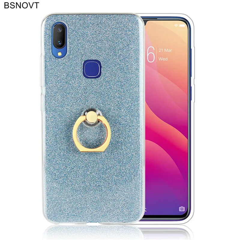 

Vivo V11i Case Shiny Glitter Bling Silicon Phone Case Cover Vivo V11i Soft Finger Ring Bracket Back Cover Vivo V11i Phone Case