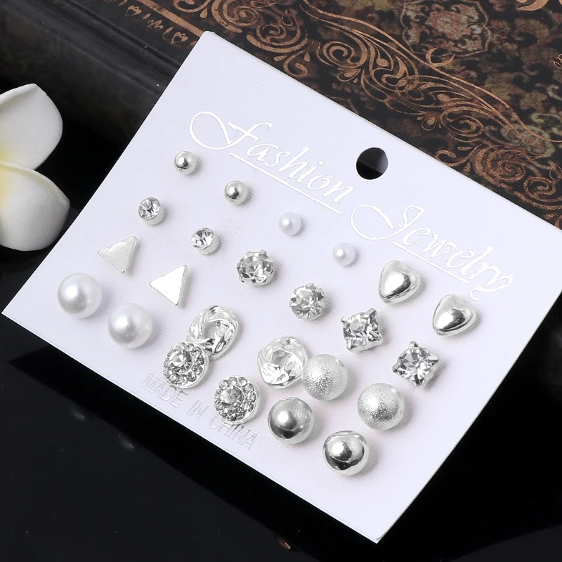 12 пар Кристалл панковские геометрические персик сердце пирсинг Стад Комплект сережек для женщин