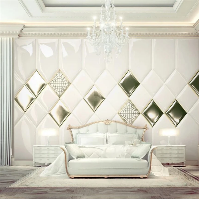 

beibehang Custom wallpaper 3d papel de pared luxury gold rhombic Jane European soft bag background wall papers home decor murals