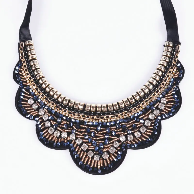Мода ожерелье ручной работы вышивка бисером Для женщин воротник в этническом стиле схема для мозаичной картины большое эффектное ожерелье бусины кулон из смолы - Окраска металла: blue