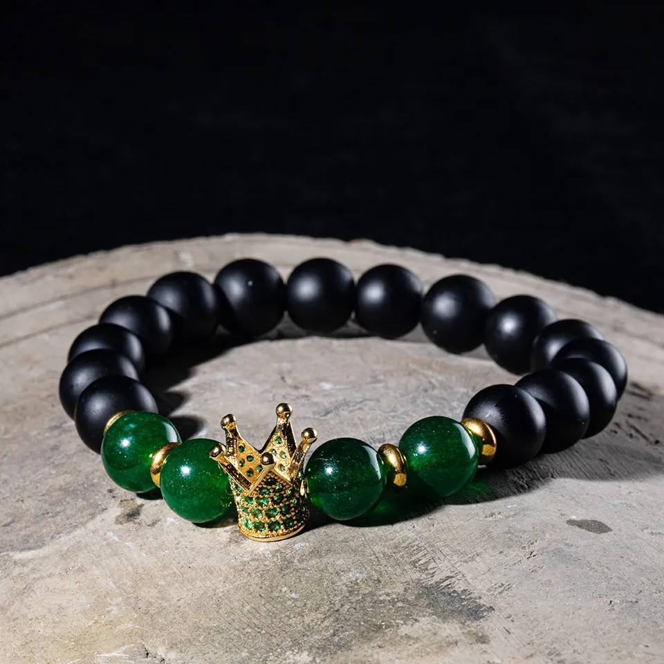 Natural stone Strand Bracelet men 4 style Micro Pave CZ 10mm Disco Crown Charms Bracelets for women Mens valentine's day jewelry (24)