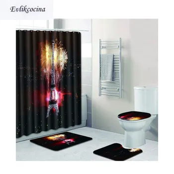 

Free Shipping 4pcs Shine Fireworks Tower Banyo Bathroom Carpet Toilet Bath Mat Set Anti Slip Tapis Salle De Bain Alfombra Bano