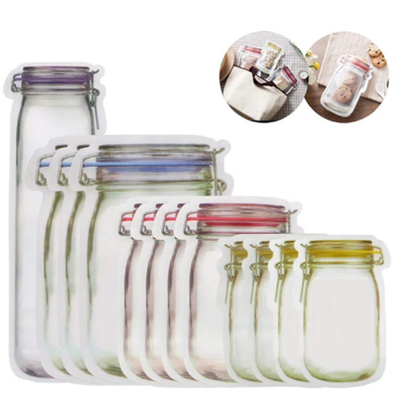 Household Portable Sealing Mason Bottle Ziplock Storage Bag Reusable Snack Bag