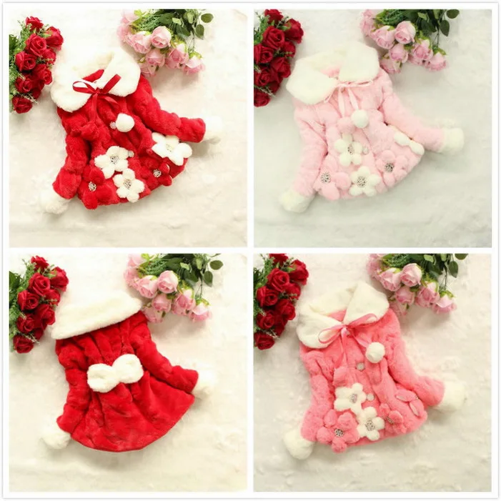 

autumn & winter faux fur coat fox fur collar Sunflower Thickened Baby Kids Girls Fleece Party Coat Warm Jacket sweater 2-7year