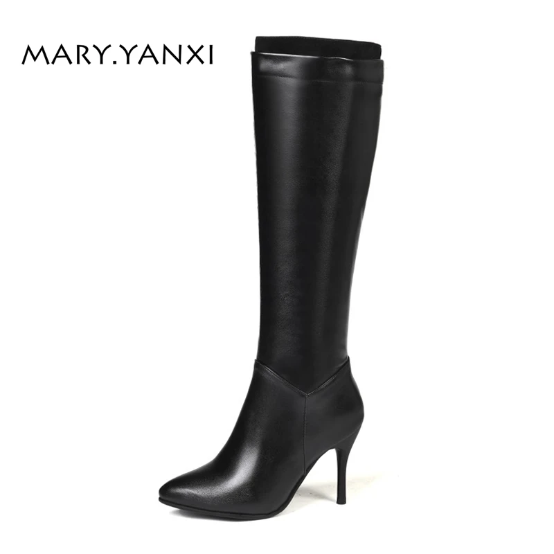

Winter Women Lady Plus Size Shoes Knee High Long Boots Pointed Toe High Thin Heels Short Plush Fleeces Worm Solid Zip Zipper