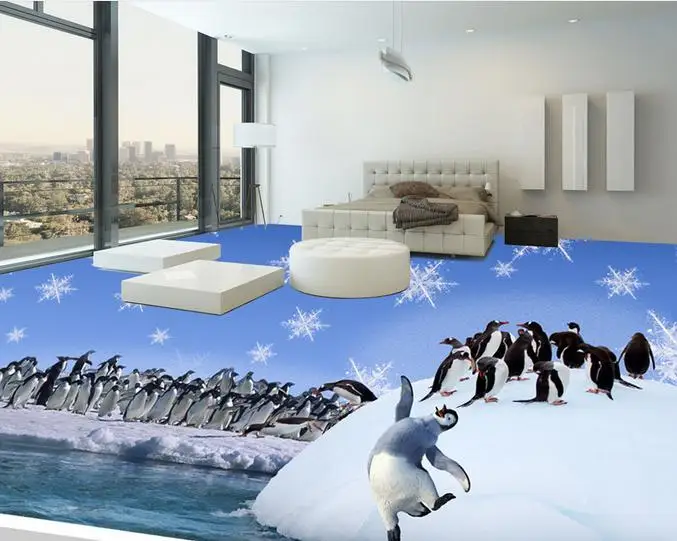 

custom 3d flooring Cute penguin 3d stereoscopic wallpaper living room 3d pvc flooring waterproof self- adhesive wallpaper