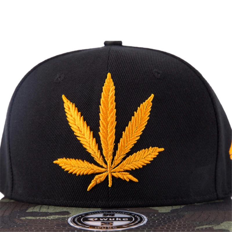 2018 вышивка лист конопли Snapback Кепки s Для мужчин досуг черный бейсболки женские