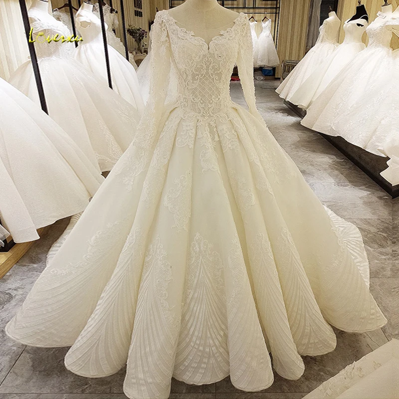 Свадебное платье с длинным рукавом Loverxu Vestido De Noiva кружевное открытой спиной и
