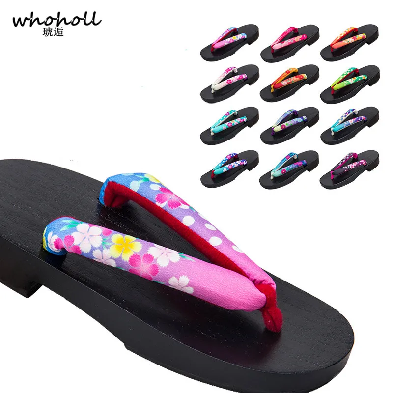 

WHOHOLL Original Geta Women Kimono Slippers Japanese Wooden Clogs Flip-flops Flat Platform Slippers Cosplay Costumes Lolita