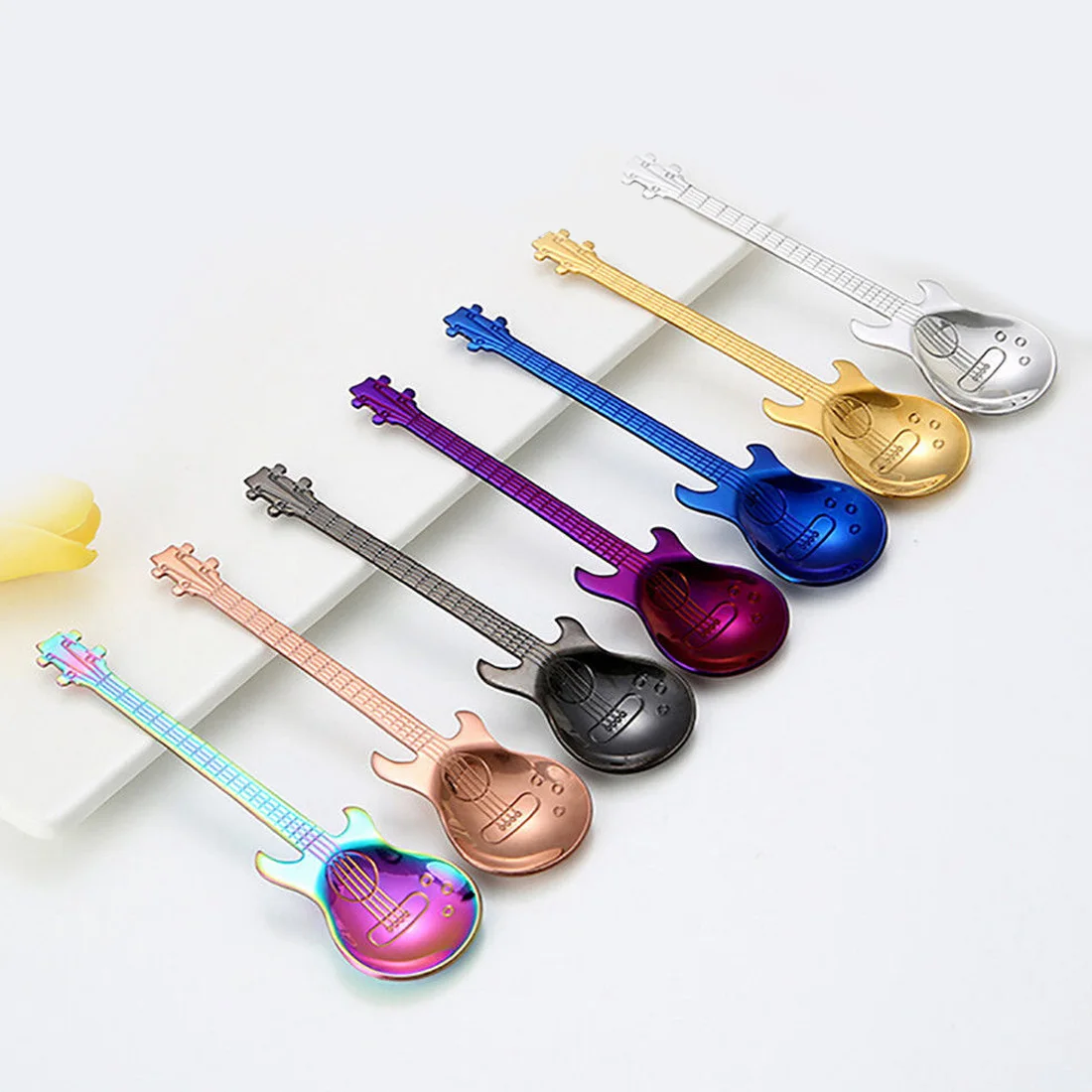 

Music Theme Guitar Spoon Stainless Steel Creative Milk Coffee Spoon Ice Cream Candy Dessert Teaspoon Kitchen Accessories