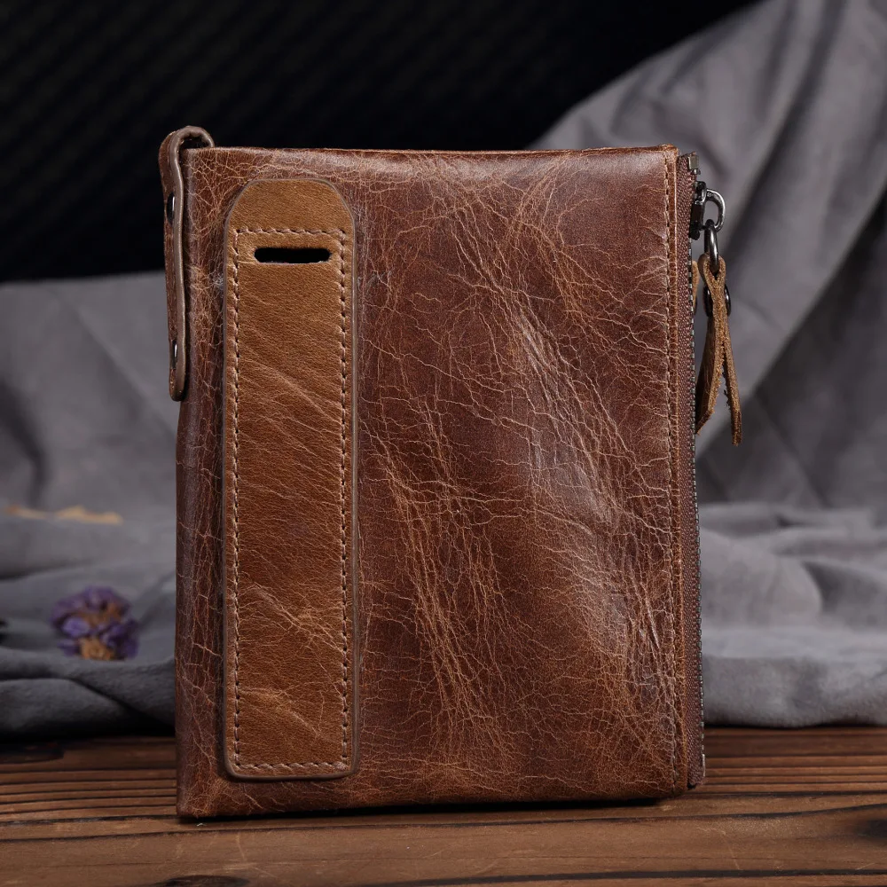 

Men's Genuine Leather Short Wallet Big Capacity Hasp Zipper Coin ID Credit Card Purse Pouch Photo Money Cash Organizer 567