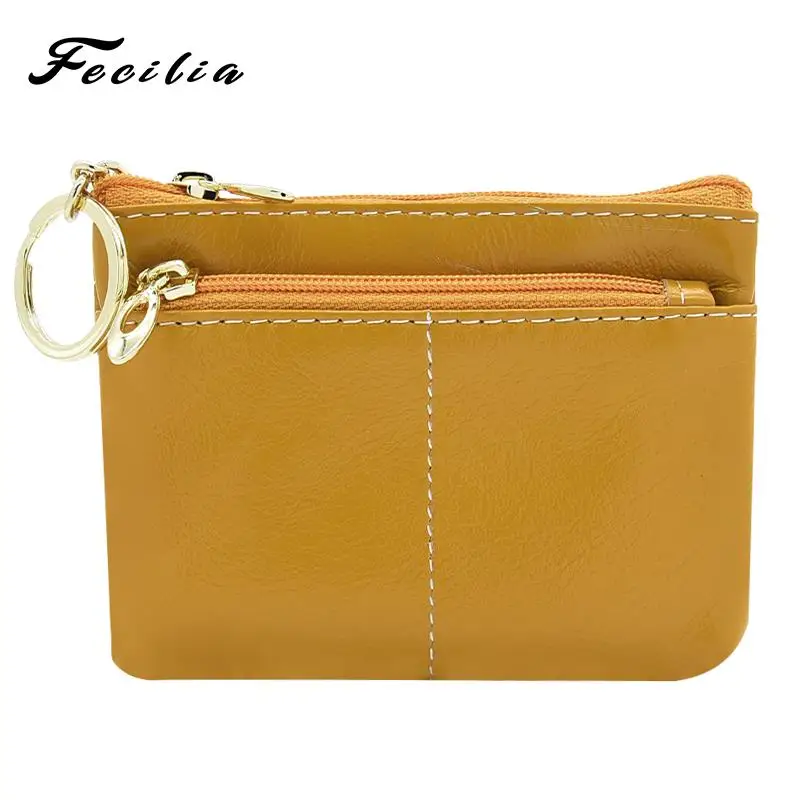 

Fecilia 2019 New Vintage Mini woman Coin Purse Genuine Leather Zipper Coin Wallet Retro Key Holder Small Money Bag Double Bag
