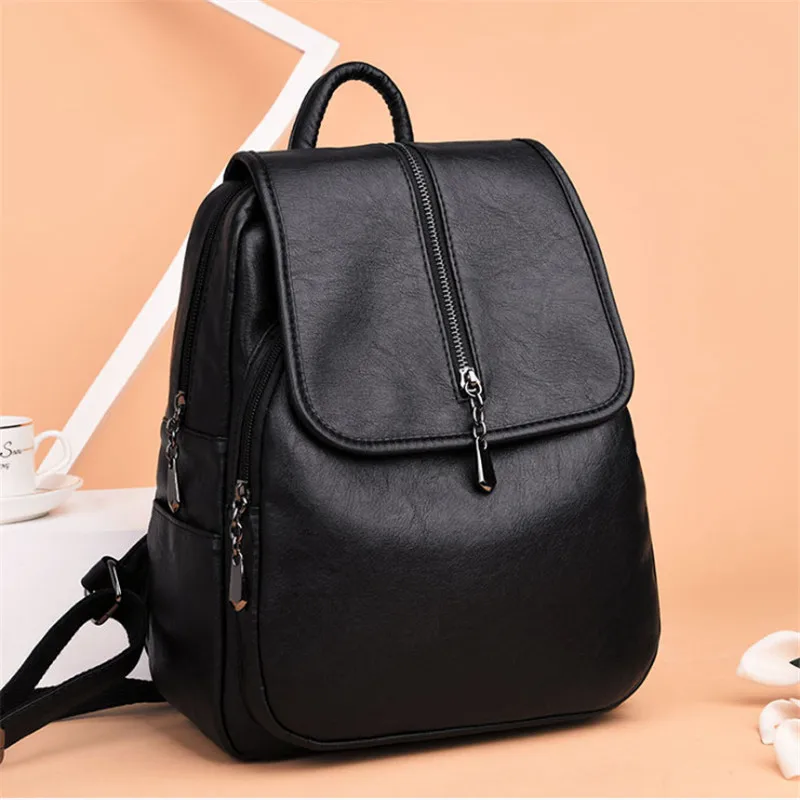 

Fashion ladies backpack new Korean bag trend travel large capacity simple soft leather Mummy backpack
